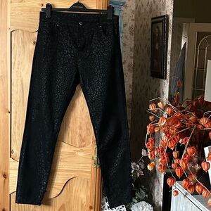 Frank Lyman Design Black Patterned Pants, size L. Some stretch. 16 in. waist $50